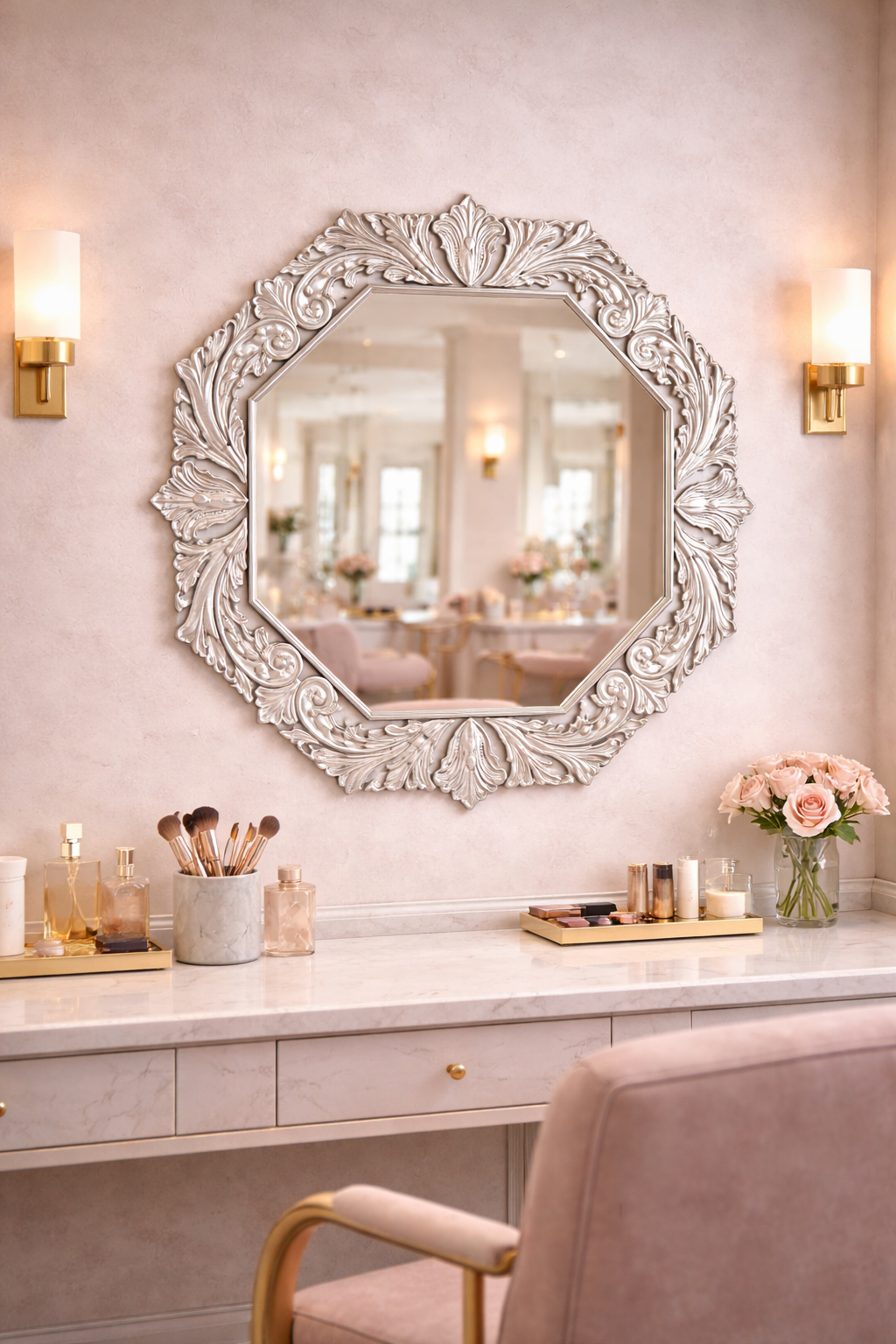 Handmade Silver Venetian Decorative Mirrors In Octagon Shape Handmade Silver Venetian Decorative Mirrors In Octagon Shape